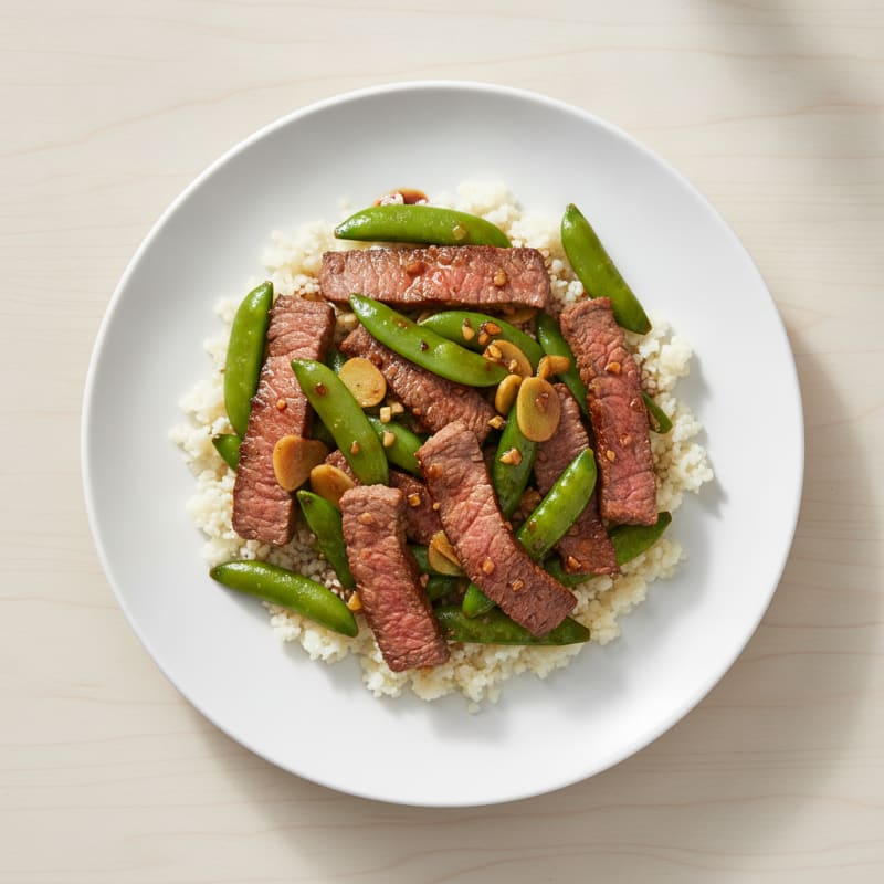 Lean Beef Stir Fry with Snap Peas and Cauliflower Rice
