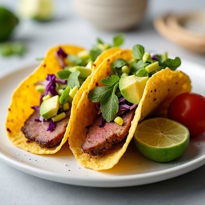 Seared Steak Tacos with Cabbage Slaw and Avocado