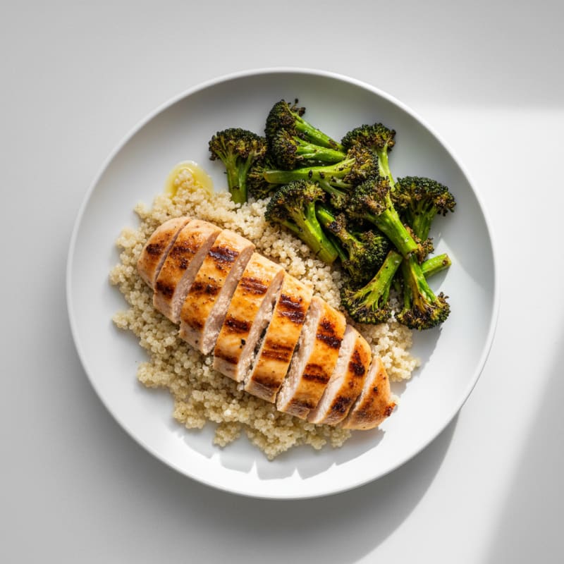 Grilled Chicken Breast with Quinoa and Roasted Broccoli