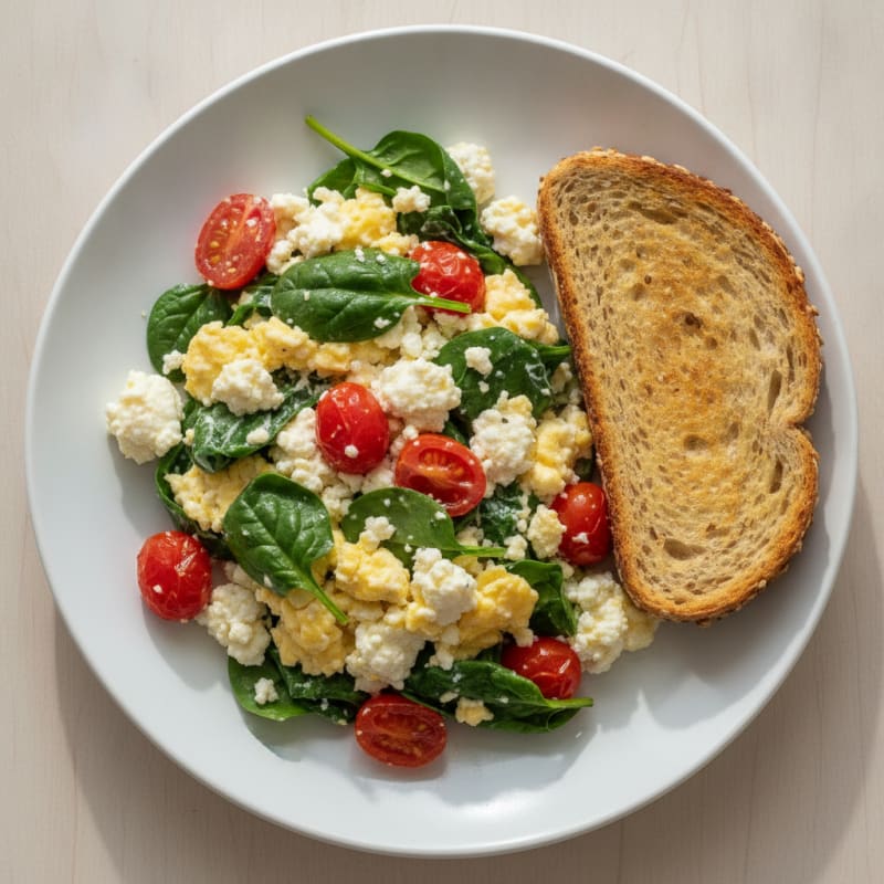 Cottage Cheese Scramble with Spinach and Cherry Tomatoes