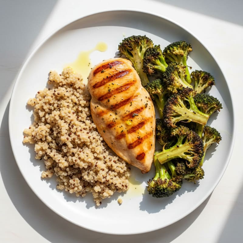 Grilled Chicken Breast with Roasted Broccoli and Quinoa