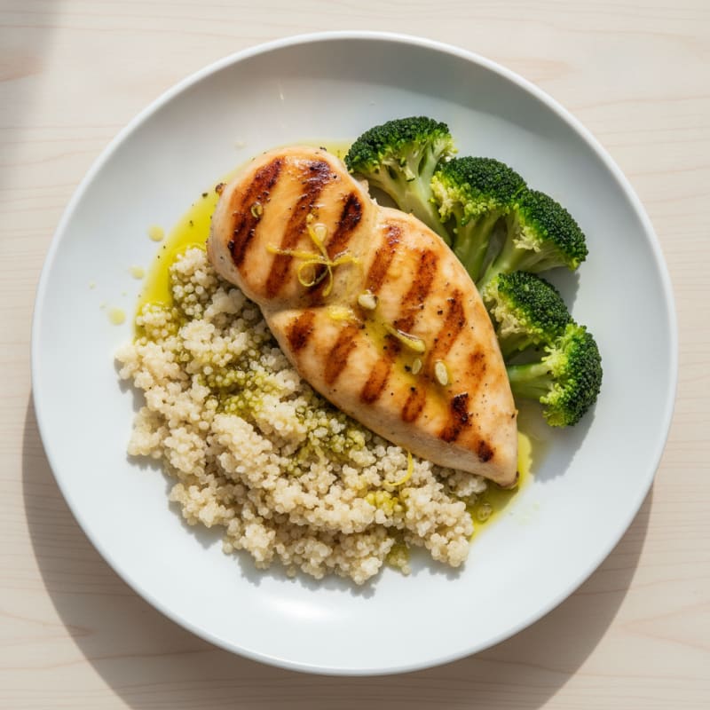 Grilled Chicken Breast with Quinoa and Steamed Broccoli