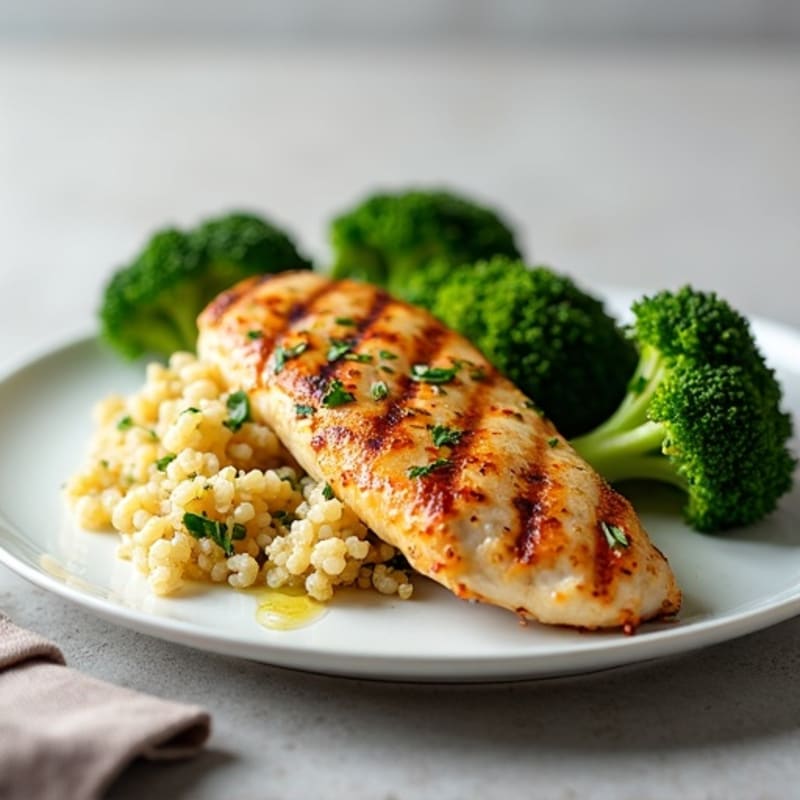 Grilled Chicken Breast with Quinoa and Roasted Broccoli