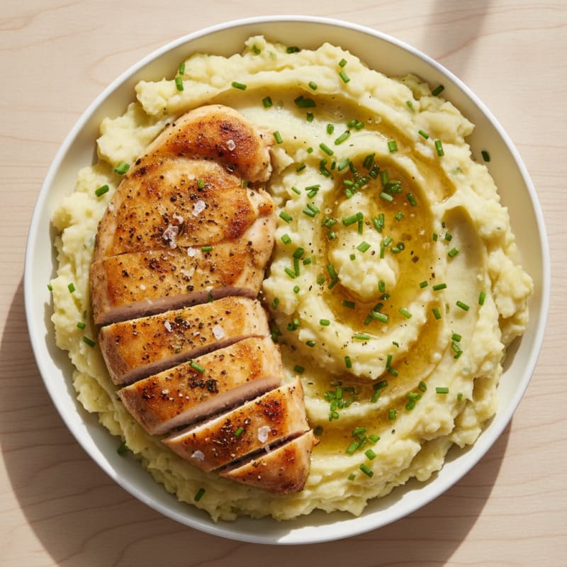 Buttery Garlic Mashed Potatoes with Herb-Roasted Chicken