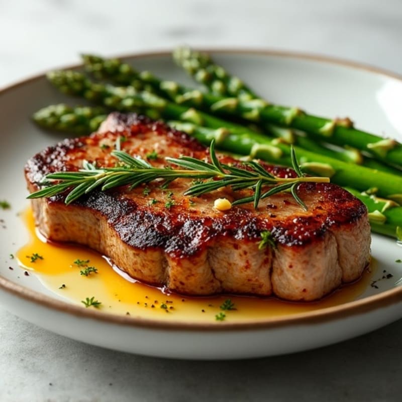 Garlic Herb Pan-Seared Steak with Roasted Asparagus
