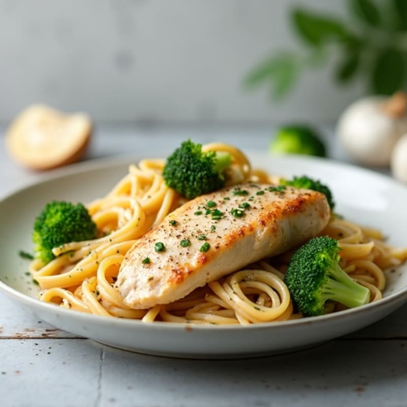 Healthy Creamy Garlic Chicken Whole Wheat Pasta