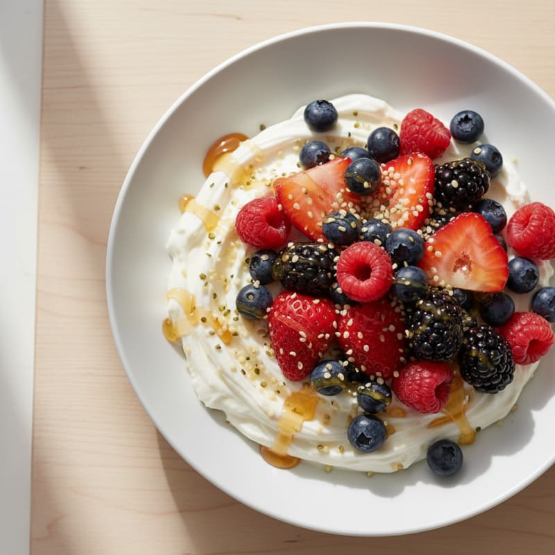 Silky Greek Yogurt Bowl with Hemp Seeds and Mixed Berries