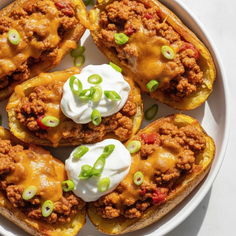 Loaded Chili Cheese Potato Skins