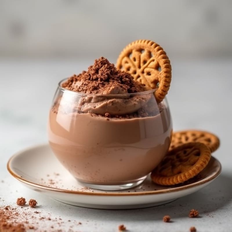 Chocolate Protein Mousse with Crushed Biscoff Cookies