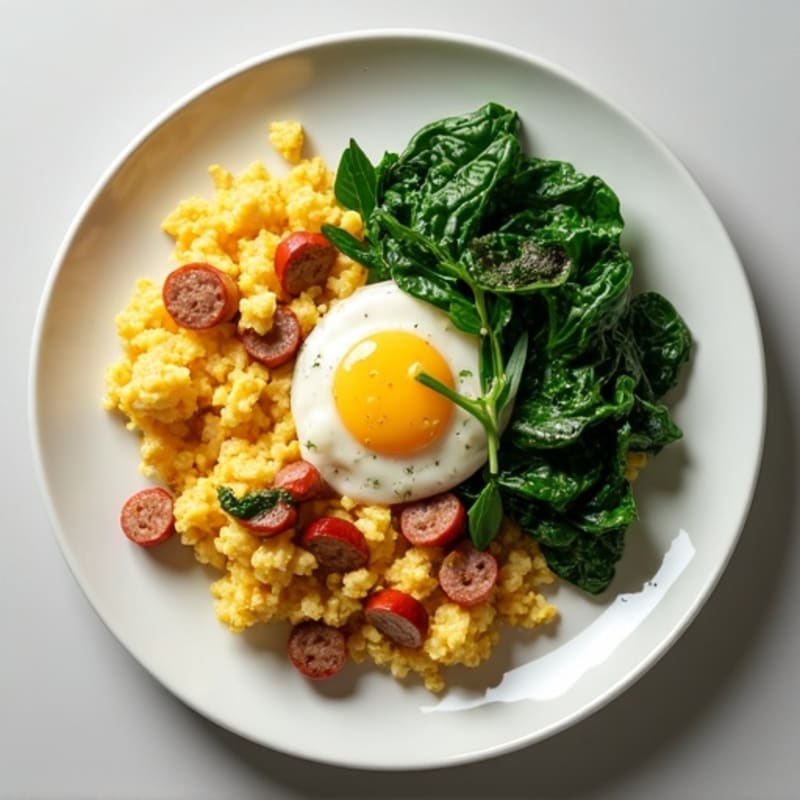 Egg White Scramble with Turkey Sausage and Spinach