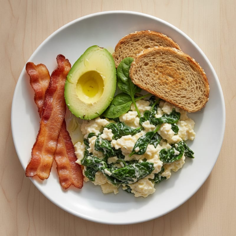 Egg White and Spinach Scramble with Turkey Bacon