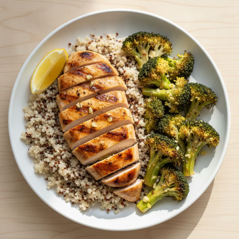 Grilled Chicken Breast with Quinoa and Roasted Broccoli