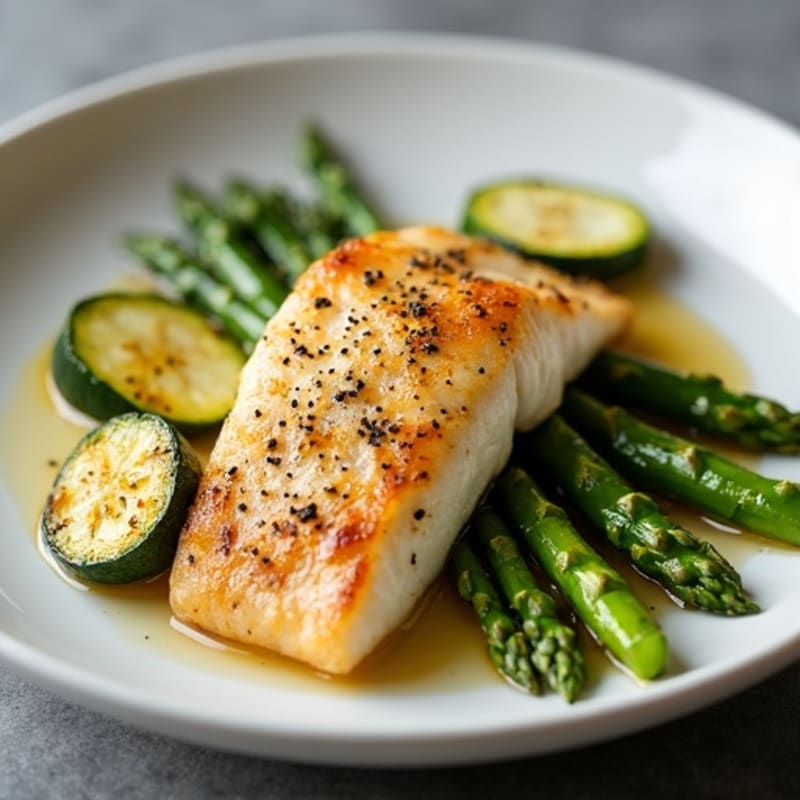 Seared Tilapia with Roasted Asparagus and Zucchini