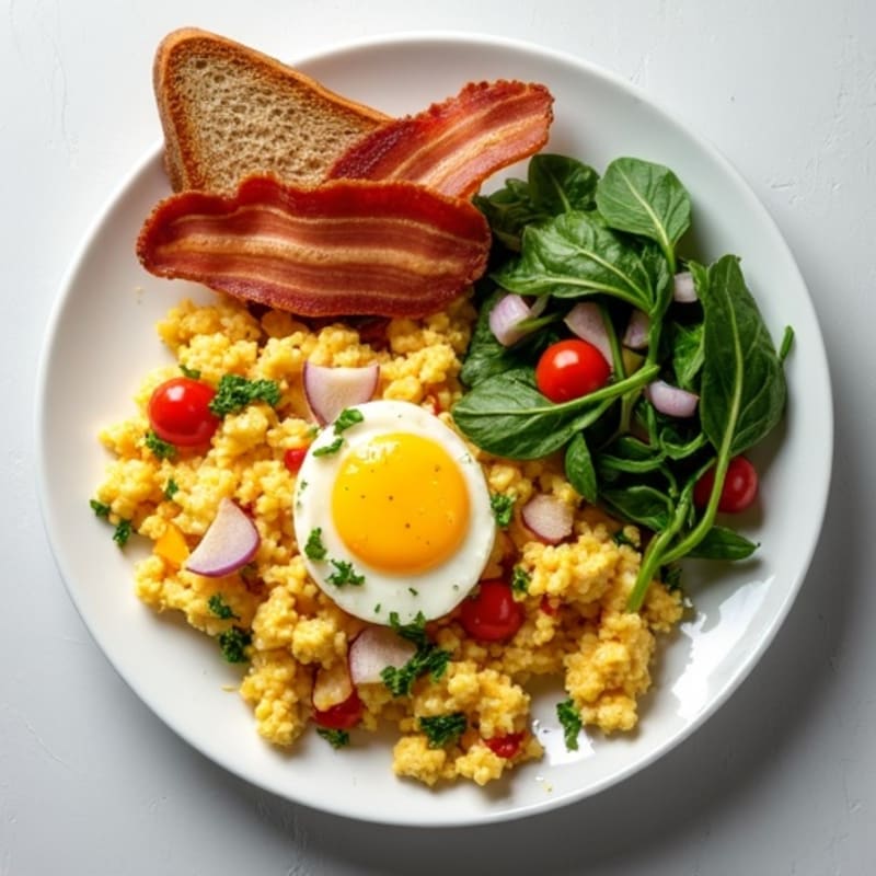 Egg White Veggie Scramble with Turkey Bacon