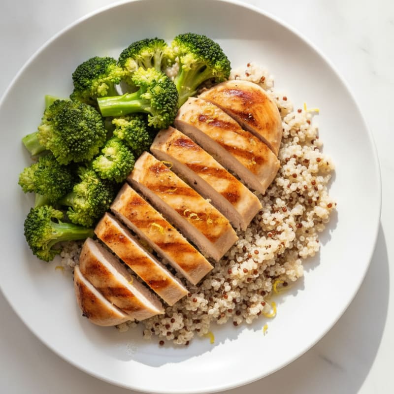 Grilled Chicken Breast with Quinoa and Steamed Broccoli