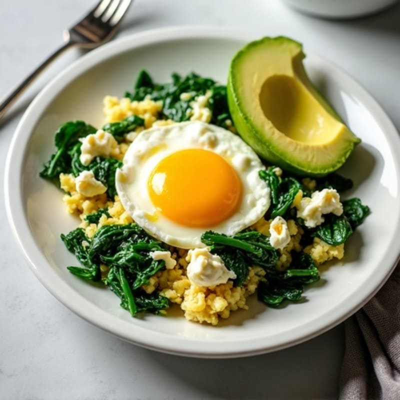 Egg White and Cottage Cheese Scramble with Sautéed Spinach