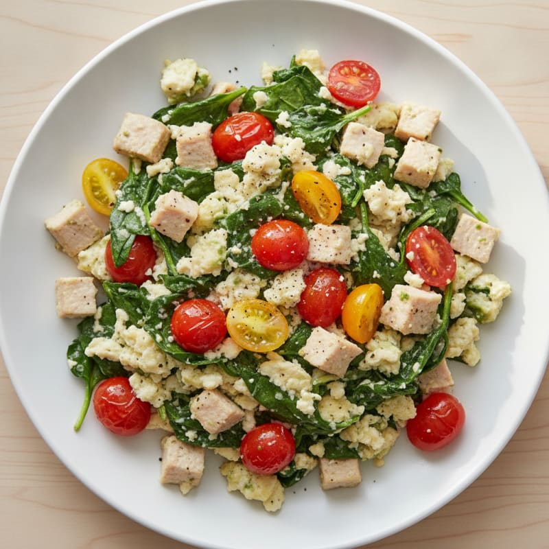 Egg White and Spinach Scramble with Turkey Breast