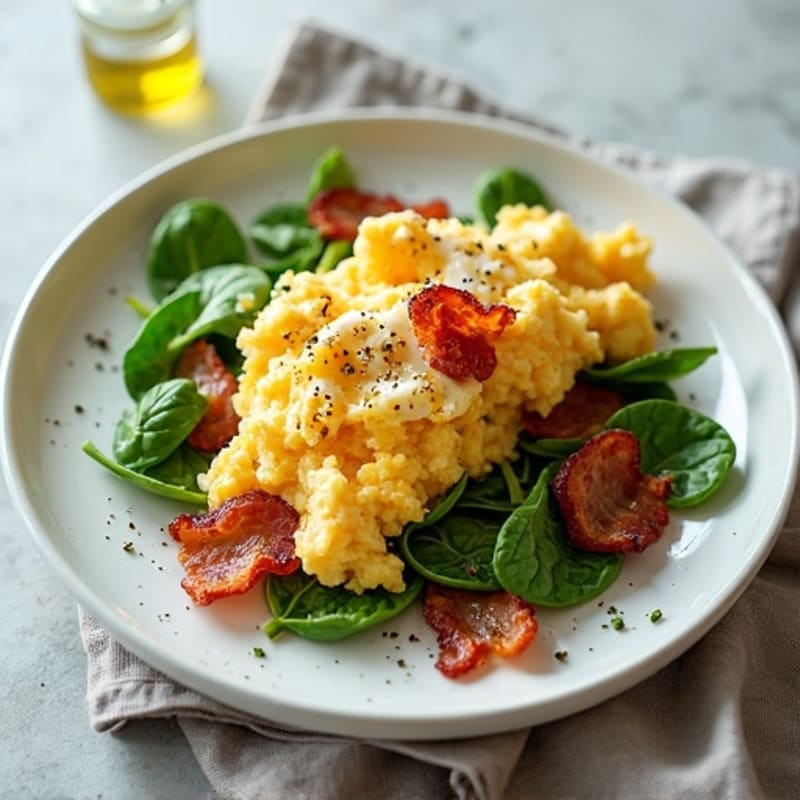 Cottage Cheese Scramble with Spinach and Turkey Bacon