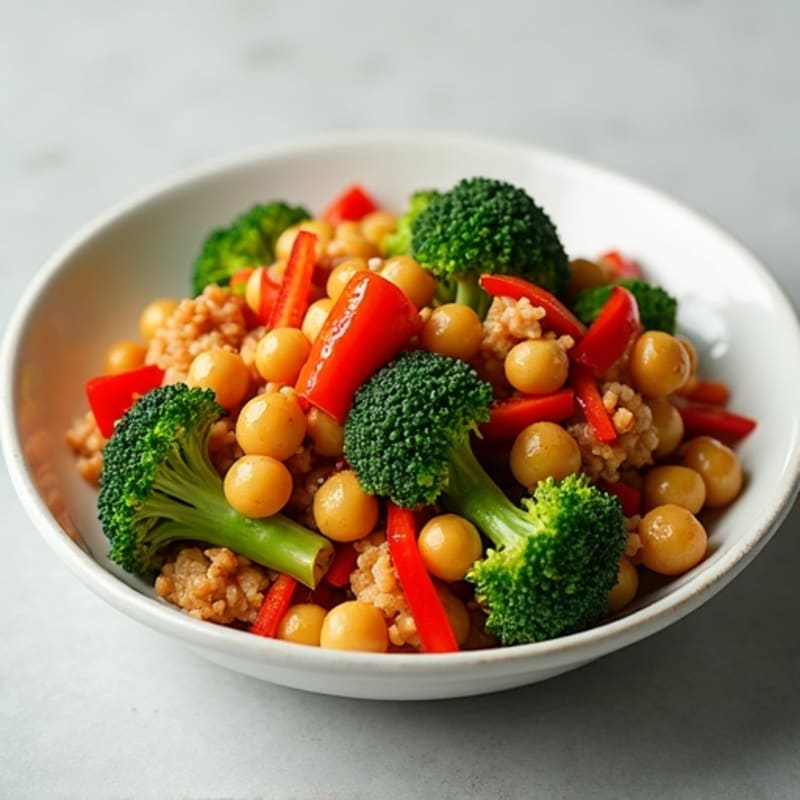 Silky Chickpea and Seitan Stir-Fry with Broccoli and Bell Peppers