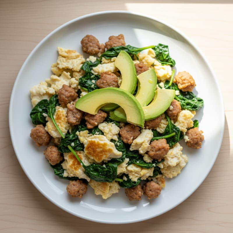Egg White and Turkey Sausage Scramble with Spinach