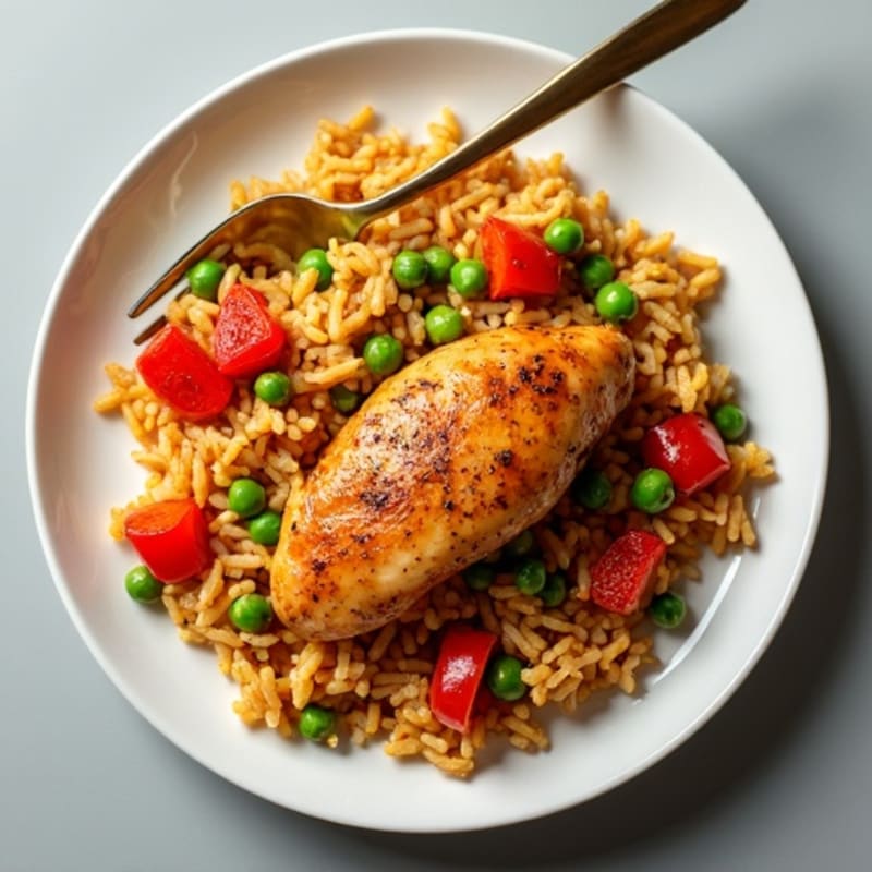 One-Pan Spiced Chicken and Rice with Bell Peppers and Peas