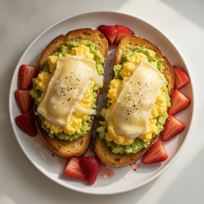 Brie and Avocado Egg Toast with Strawberries