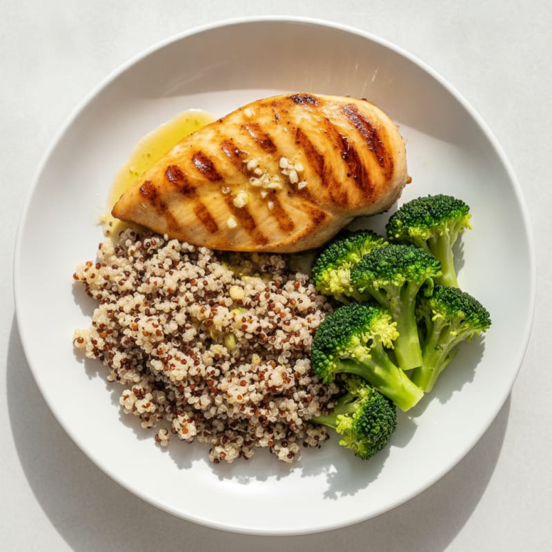 Grilled Chicken Breast with Quinoa and Steamed Broccoli