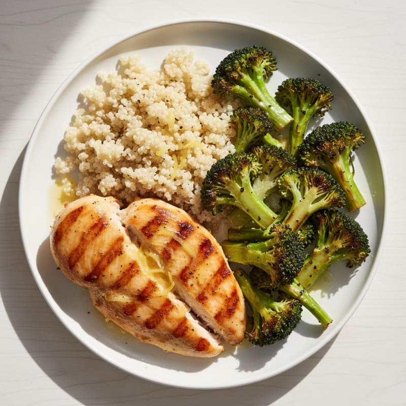 Grilled Chicken Breast with Quinoa and Roasted Broccoli