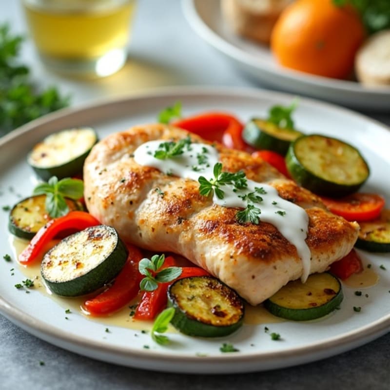 Creamy Herb-Roasted Chicken with Roasted Vegetables