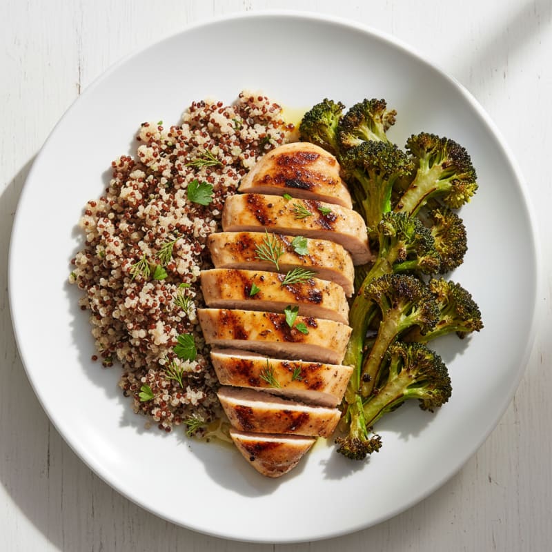 Grilled Chicken Breast with Quinoa and Roasted Broccoli