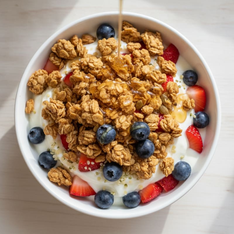 Creamy Greek Yogurt Parfait with Protein Granola and Fresh Berries