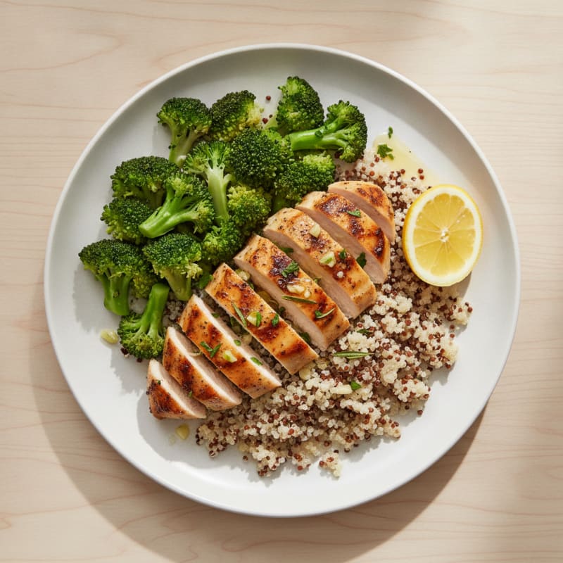 Grilled Chicken Breast with Quinoa and Steamed Broccoli