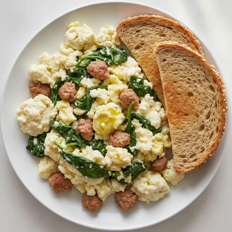 Egg White and Turkey Sausage Scramble with Spinach