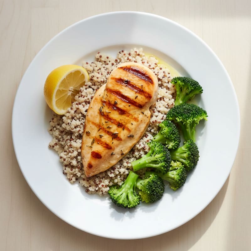 Grilled Chicken Breast with Quinoa and Steamed Broccoli