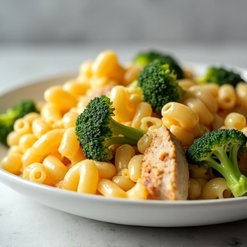 Creamy High-Protein Mac and Cheese with Chicken and Roasted Broccoli