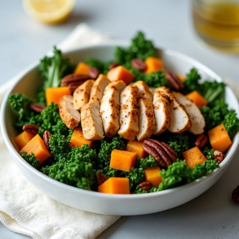 Warm Roasted Butternut Squash and Kale Salad with Toasted Pecans