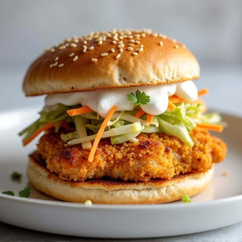 Crispy Baked Chicken Sandwich with Greek Yogurt Slaw