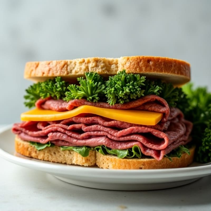 Lean Roast Beef and Sharp Cheddar Whole Grain Sandwich with Crispy Greens