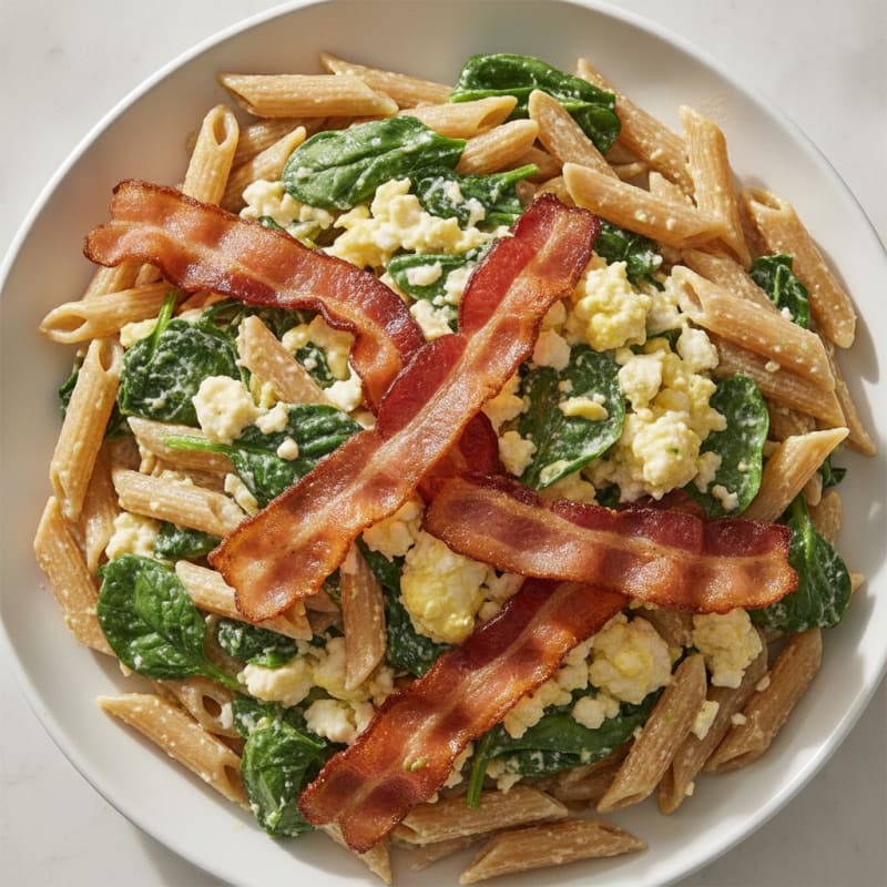 Cottage Cheese Egg Scramble with Spinach and Turkey Bacon