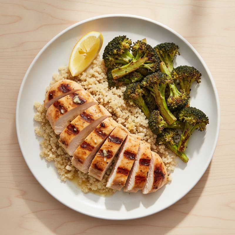 Grilled Chicken Breast with Quinoa and Roasted Broccoli