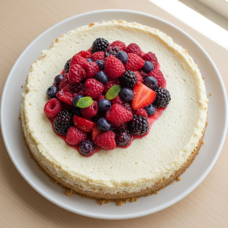 Greek Yogurt Protein Cheesecake with Mixed Berries