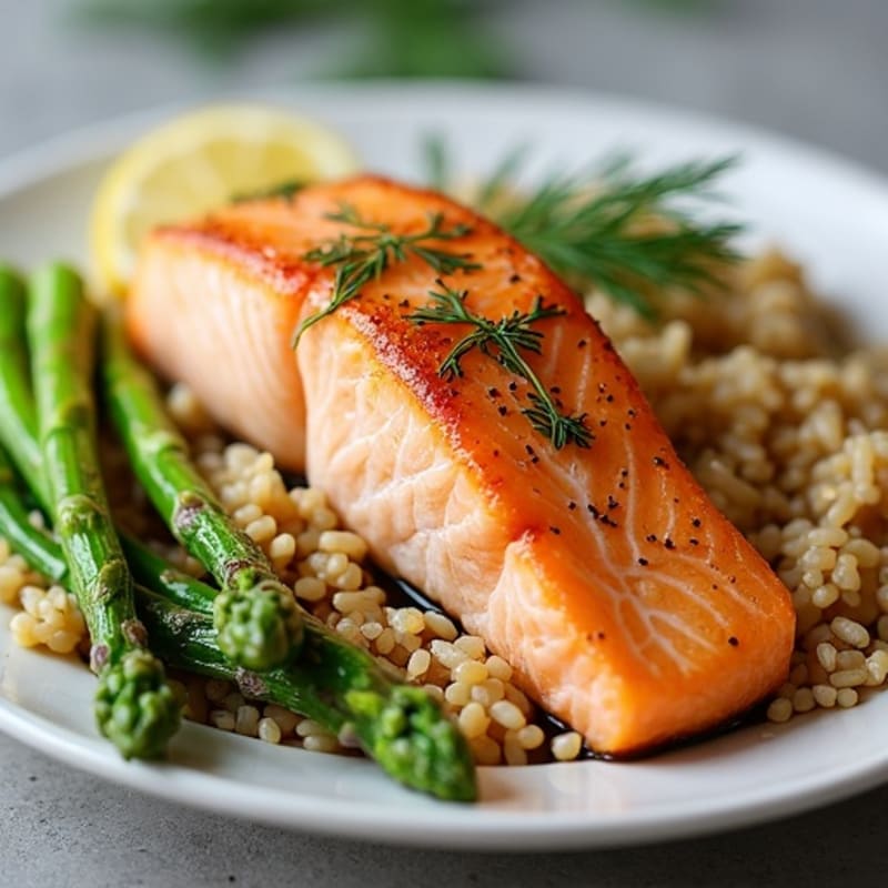 Lemon-Herb Baked Salmon with Brown Rice and Roasted Asparagus