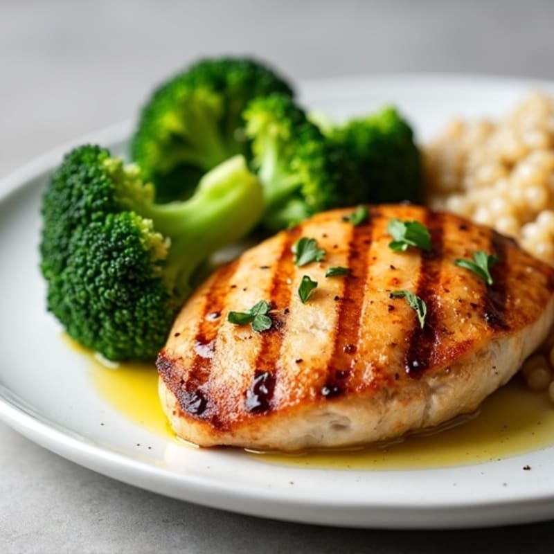 Grilled Chicken Breast with Roasted Broccoli and Quinoa