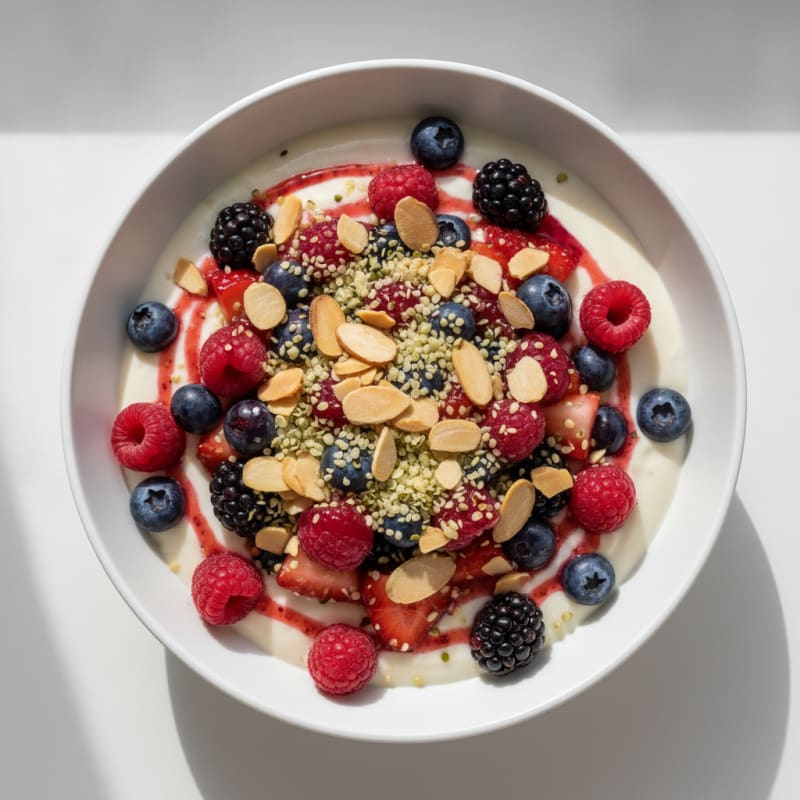 Silky Vanilla Protein Yogurt with Mixed Berries
