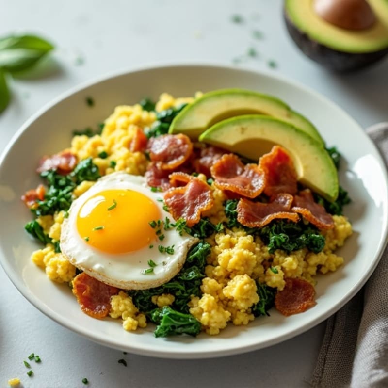 Cottage Cheese Scramble with Spinach and Turkey Bacon