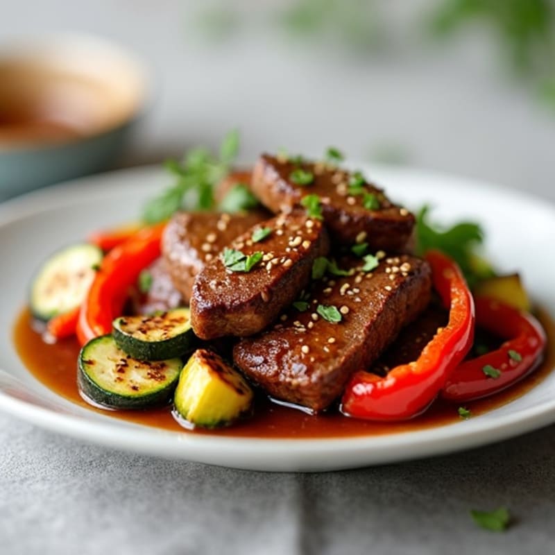 Sweet-Savory Sesame Beef with Charred Vegetables