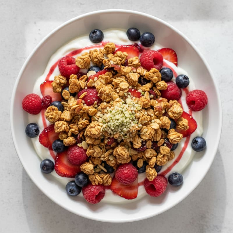 Greek Yogurt Parfait with Mixed Berries and Protein Granola