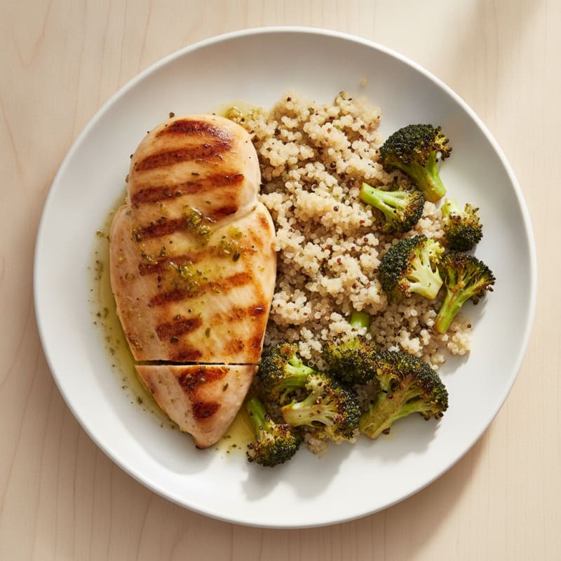 Grilled Chicken Breast with Roasted Broccoli and Quinoa