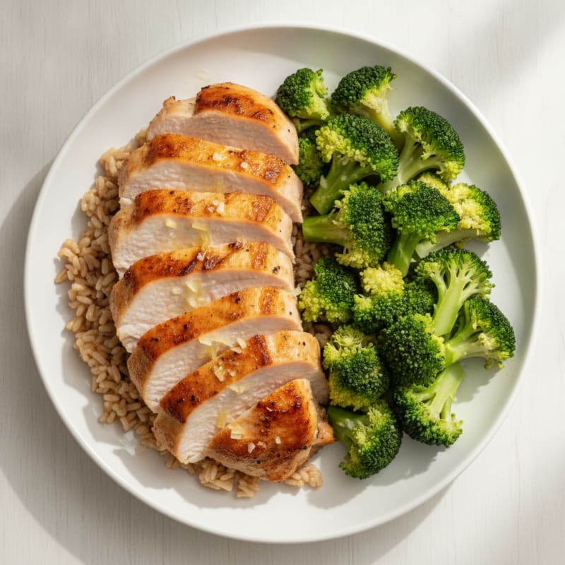 Seared Turkey Breast with Steamed Broccoli and Brown Rice
