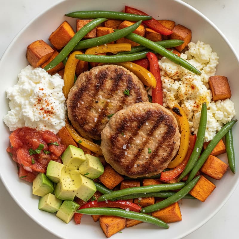 Turkey Burger Bowl with Roasted Vegetables